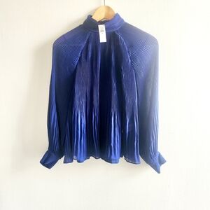 Banana Republic Blue Pleated Mandarin Collar Blouse